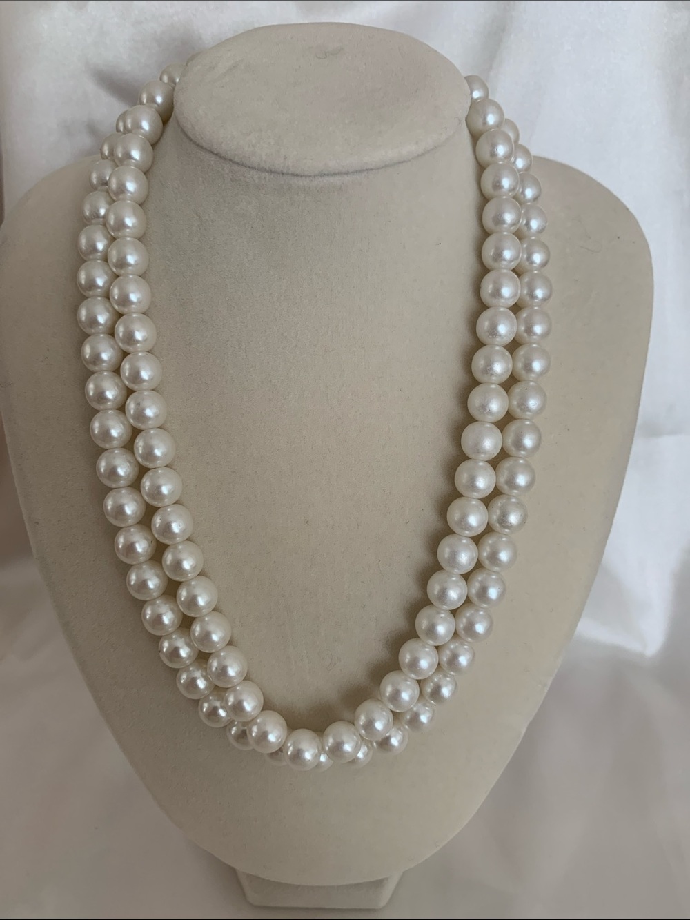 Vintage Napier Double Strand Faux Pearl Necklace in White